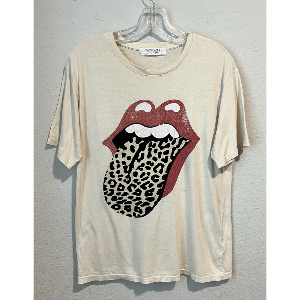 Daydreamer For Free People Rolling Stones T-Shirt Small Flocked Leopard Tongue